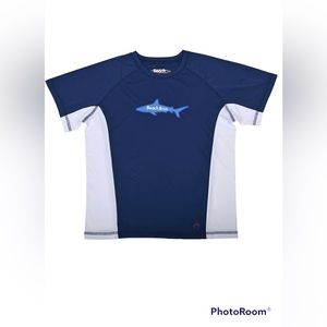 Beach Boys Short Sleeve Blue and White Rash guard with a shark| Size: 3T